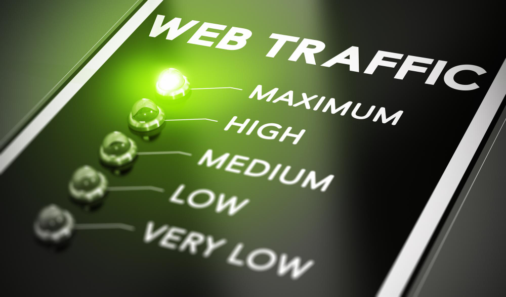 Web Traffic Concept, Illustration of SEO Over Black Background With Green Light and Blur Effect