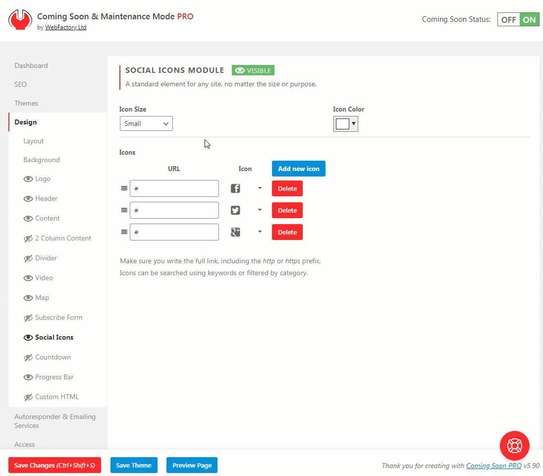 Cooming Soon & Maintenance Mode Social Icons Module