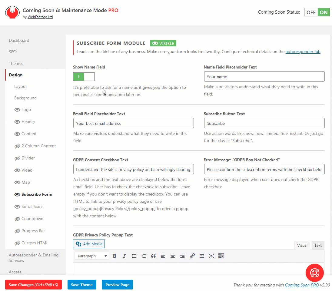 Cooming Soon & Maintenance Mode Subscribe Form Module