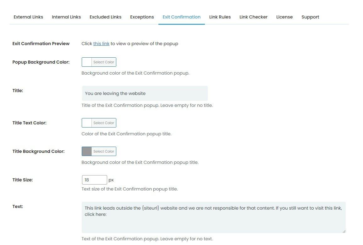 WP Links Exit Confirmation